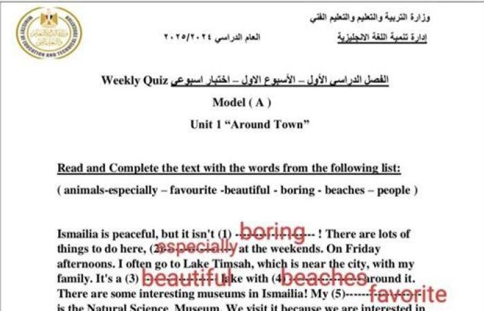 مراجعات نهائية.. حل جميع اسئلة تقييمات الوزارة في اللغة الإنجليزية لـ الصف الثالث الإعدادي