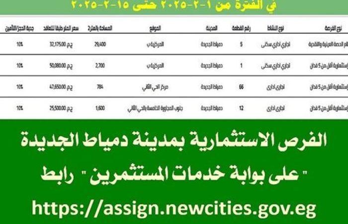 ننشر أهم الفرص الاستثمارية في مدينة دمياط الجديدة