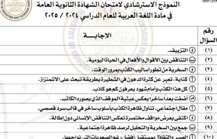 بالاجابات النموذج الاسترشادي في اللغة العربية الثانوية العامة 2025.. لن يخرج عنه الامتحان