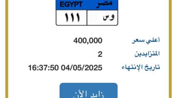111″ .. لوحة سيارة مميزة يصل سعرها لـ 400 ألف جنيه