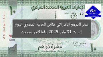 سعر الدرهم الإماراتي مقابل الجنيه المصري اليوم السبت 31 مايو 2025 وفقا لآخر تحديث
