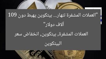 “العملات المشفرة تنهار… بيتكوين يهبط دون 109 آلاف دولار”  
العملات المشفرة, بيتكوين, انخفاض سعر البيتكوين