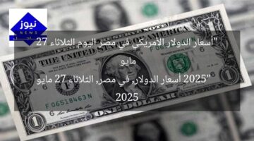 “أسعار الدولار الأمريكي في مصر اليوم الثلاثاء 27 مايو 2025”  
أسعار الدولار, في مصر, الثلاثاء 27 مايو 2025