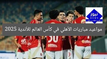 جدول مباريات الأهلي في كأس العالم للأندية 2025  
[KEYWORDS_SECTION_START]  
مواعيد مباريات الأهلي, كأس العالم للأندية 2025, جدول المباريات