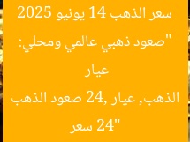 “صعود ذهبي عالمي ومحلي: سعر الذهب 14 يونيو 2025 عيار 24”  
سعر الذهب, عيار 24, صعود الذهب