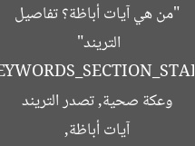 “من هي آيات أباظة؟ تفاصيل وعكتها الصحية وتصدر التريند”  
KEYWORDS_SECTION_START  
آيات أباظة, وعكة صحية, تصدر التريند  
KEYWORDS_SECTION_END