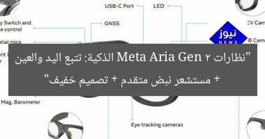 “نظارات Meta Aria Gen 2 الذكية: تتبع اليد والعين + مستشعر نبض متقدم + تصميم خفيف”