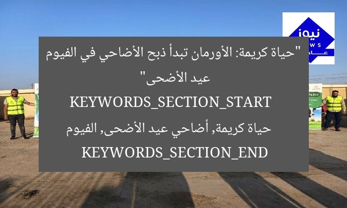 “حياة كريمة: الأورمان تبدأ ذبح الأضاحي في الفيوم عيد الأضحى”
KEYWORDS_SECTION_START
حياة كريمة, أضاحي عيد الأضحى, الفيوم
KEYWORDS_SECTION_END