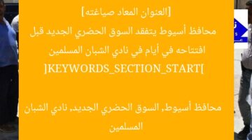 [العنوان المعاد صياغته]  
محافظ أسيوط يتفقد السوق الحضري الجديد قبل افتتاحه في أيام في نادي الشبان المسلمين  

[KEYWORDS_SECTION_START]  
محافظ أسيوط, السوق الحضري الجديد, نادي الشبان المسلمين
