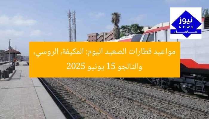 مواعيد قطارات الصعيد اليوم: المكيفة، الروسي، والتالجو 15 يونيو 2025