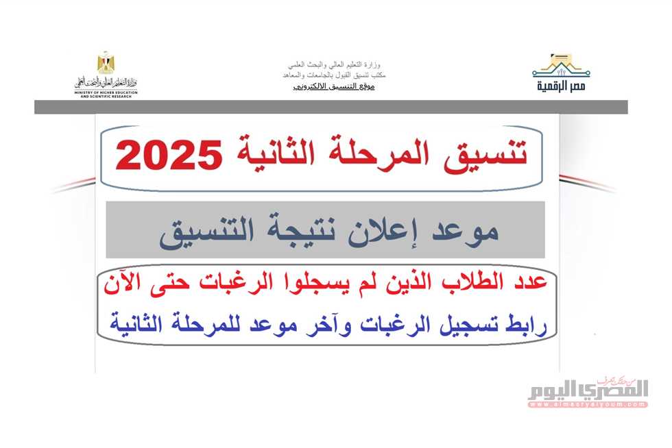 بعد غلق التسجيل اليوم.. متى تعلن نتيجة تنسيق المرحلة الثانية 2025؟