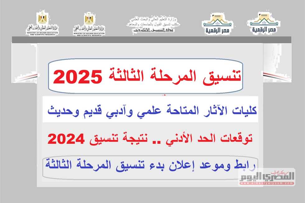 تنسيق الثانوية العامة 2025 المرحلة الثالثة.. كليات الآثار المتاحة علمي علوم ورياضة وأدبي (الحد الأدنى 2024)
