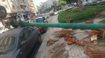 تحطم سيارة إثر سقوط عامود إنارة في «شهر العسل» بالإسكندرية (صور)