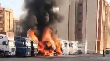 حريق يلتهم 3 سيارات نقل داخل جراج قي الشرقية