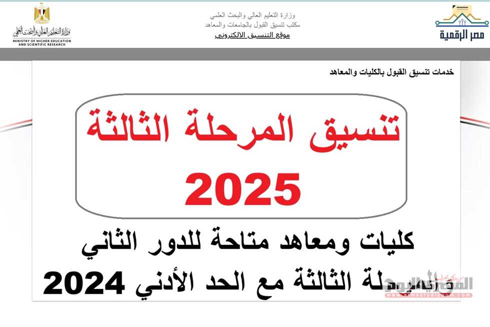 تنسيق المرحلة الثالثة والدور الثاني 2025 علمي علوم ورياضة.. الكليات والمعاهد المتاحة والحد الأدنى المتوقع PDF