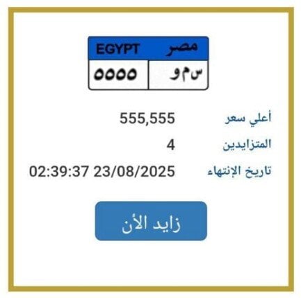 بنصف مليون جنيه.. طرح التزايد على لوحة سيارة مميزة | اعرف الخطوات