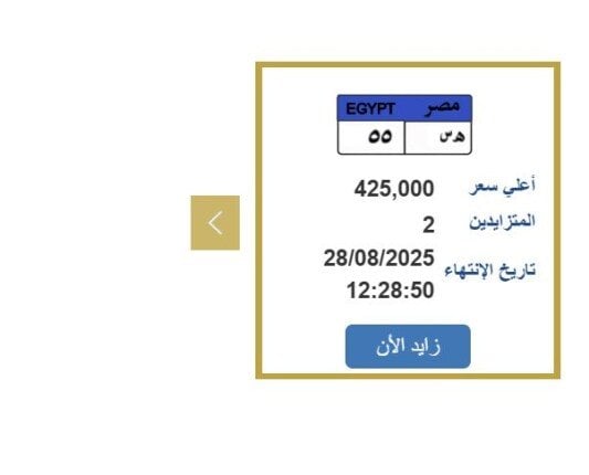 سعرها اقترب من 500 ألف جنيه.. خطوات التزايد على لوحة سيارة مميزة