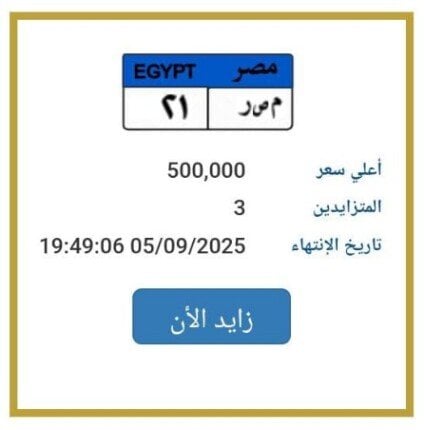 «مصر 21».. مزايدة نارية على لوحة سيارة مميزة