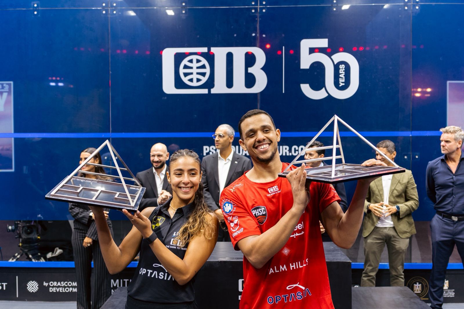 مصطفى عسل وهانيا الحمامي يتوجان بطولة CIB المفتوحة للإسكواش الماسية 2025