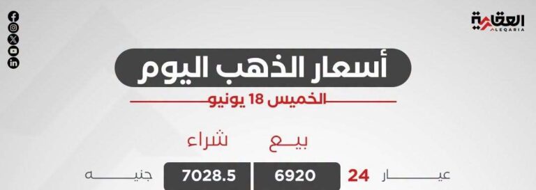 سعر الذهب اليوم الخميس 18 يونيو 2026