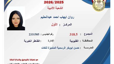 أسماء أوائل الثانوية العامة 2026 أدبي.. روان إيهاب الأولى على الجمهورية