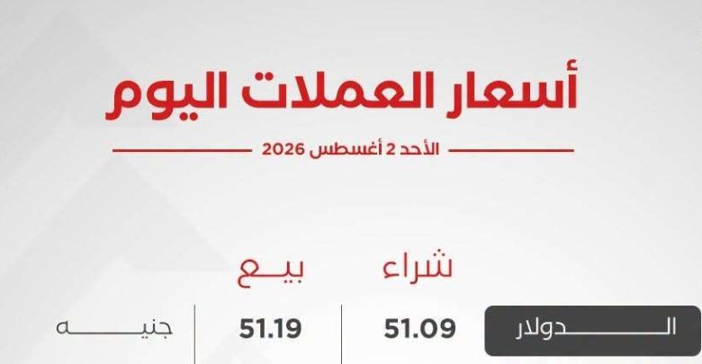 أسعار العملات الأجنبية اليوم الأحد 2 أغسطس 2026