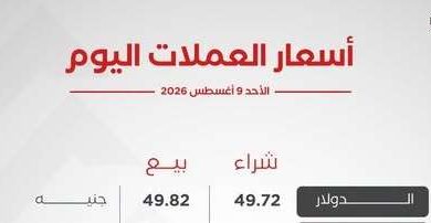 أسعار العملات الأجنبية اليوم الأحد 9 أغسطس 2026